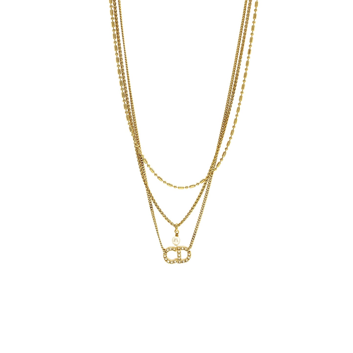 Luxury Dior CD and Pearl Necklace Crystal Gold Tone