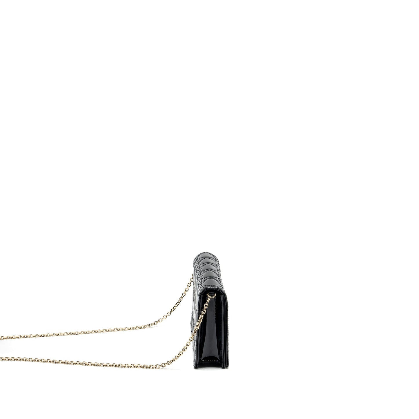 Luxury Dior Lady Luxury Dior Pouch Wallet on Chain Patent Black LGHW