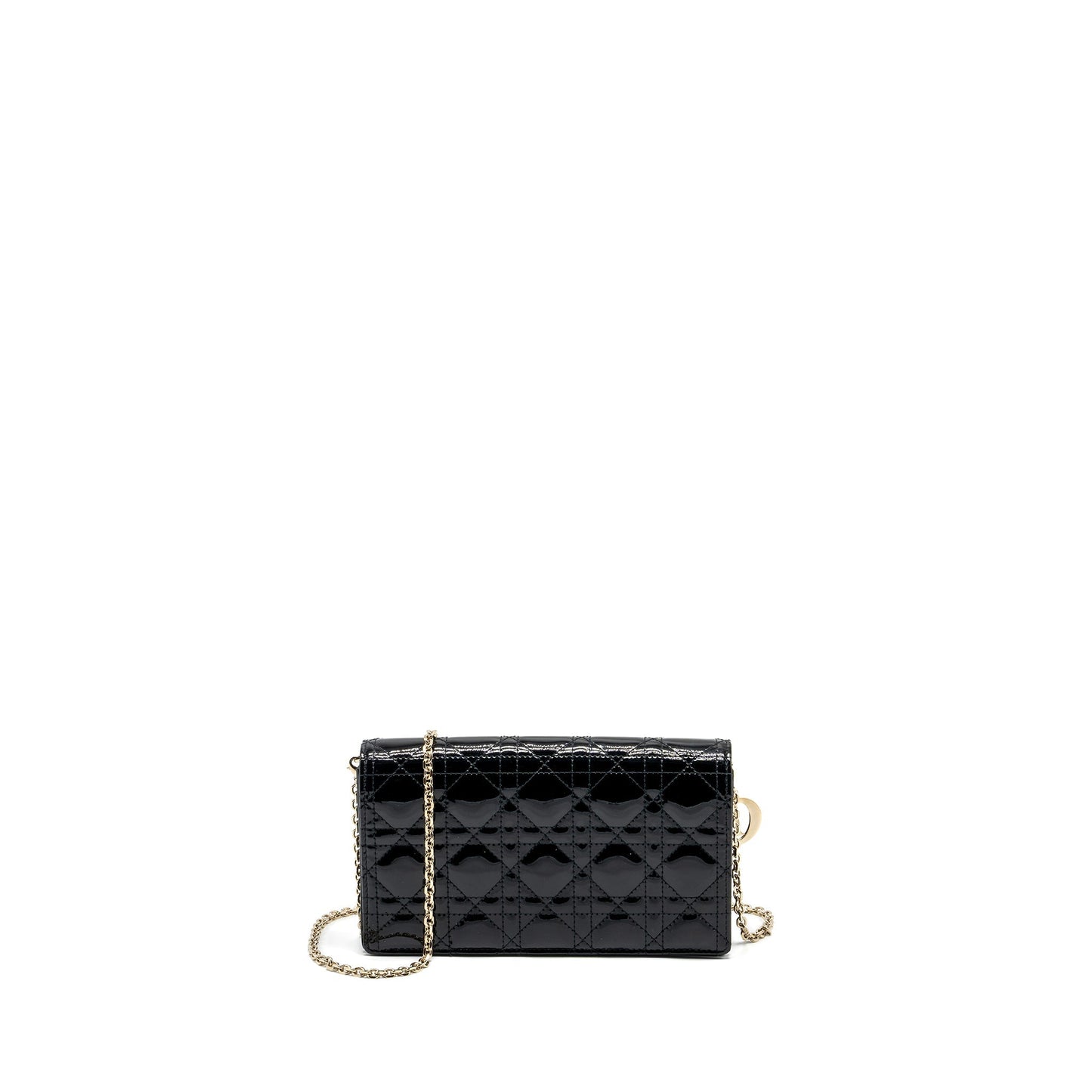 Luxury Dior Lady Luxury Dior Pouch Wallet on Chain Patent Black LGHW