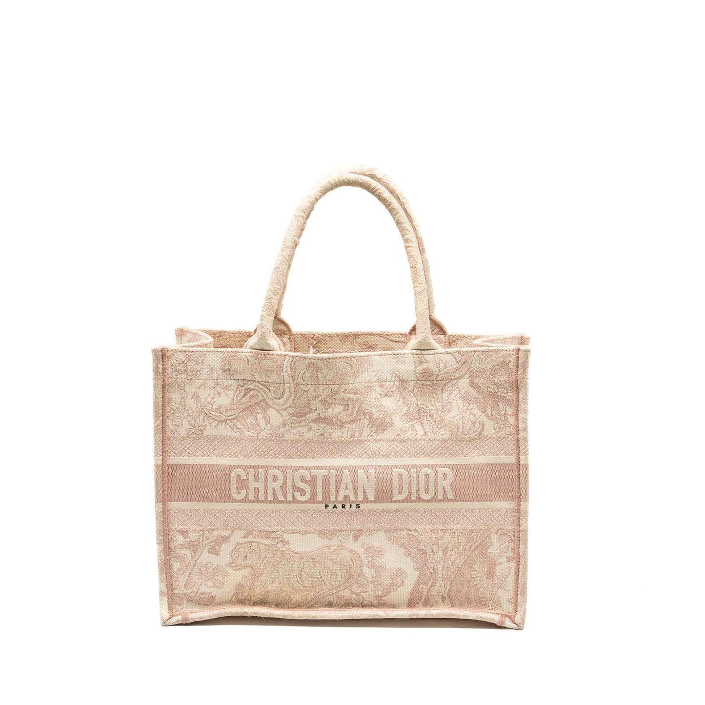 Luxury Dior medium book tote pink toile de jouy embroidery