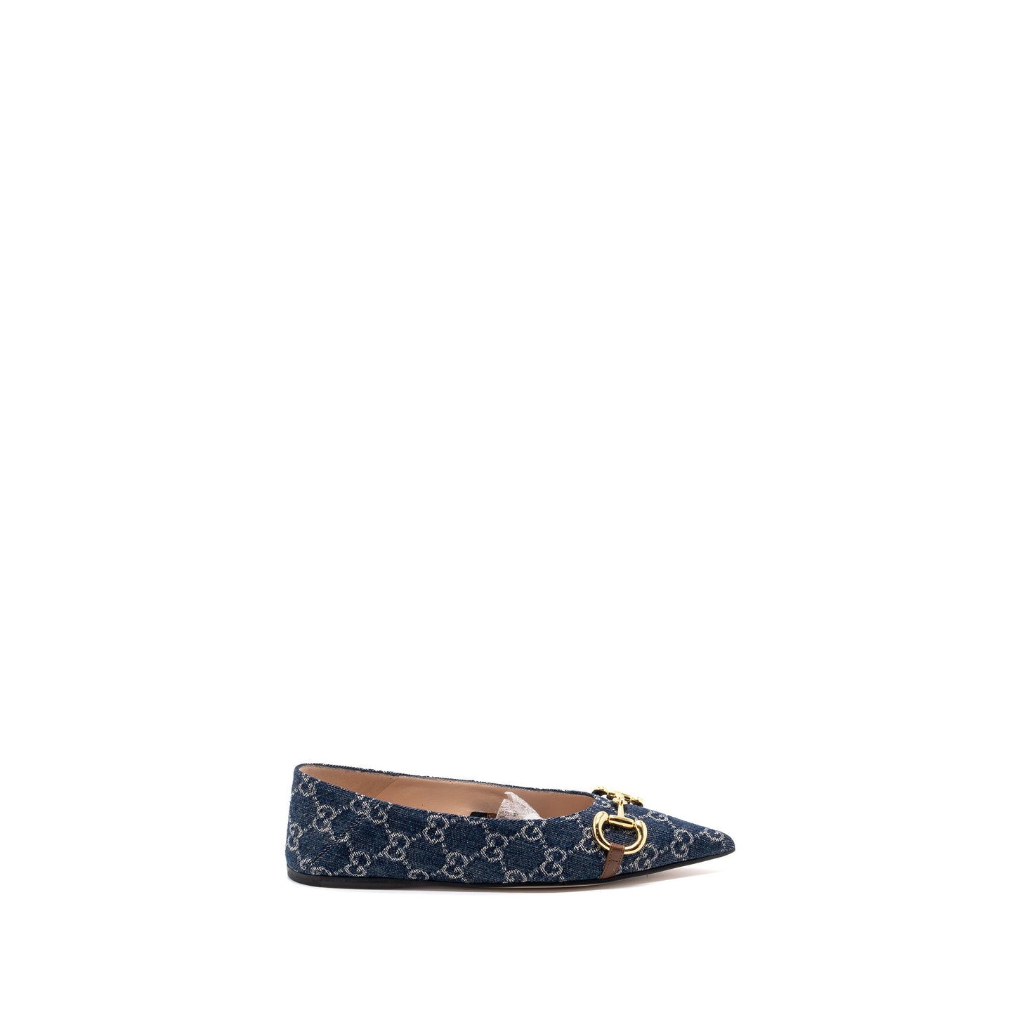 Gucci Size 37 GG Horsebit Ballerina Shoes GG Supreme Denim GHW
