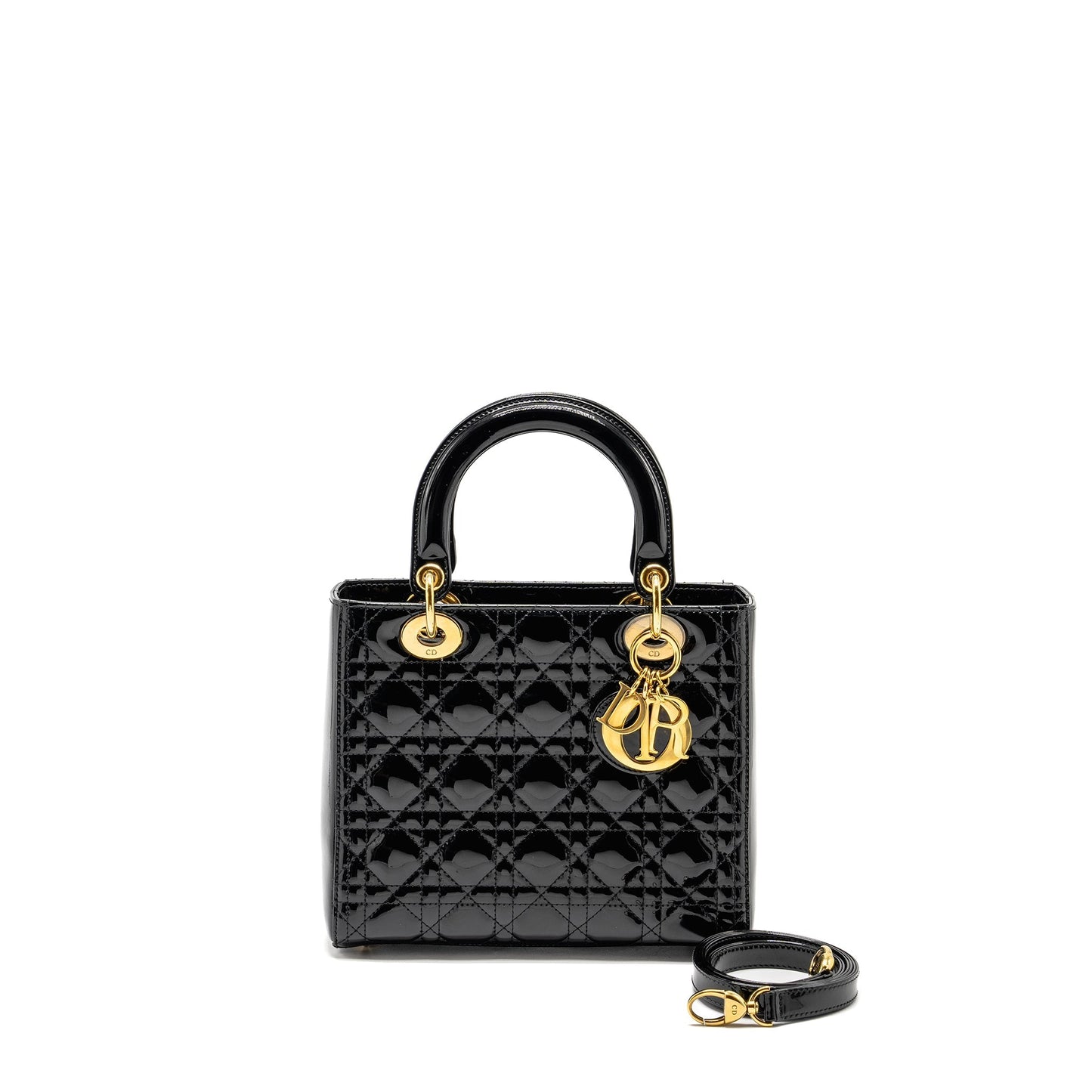 Luxury Dior Medium Lady Luxury Dior Patent Black GHW