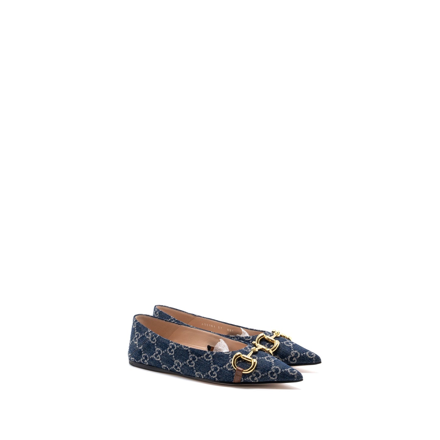 Gucci Size 37 GG Horsebit Ballerina Shoes GG Supreme Denim GHW