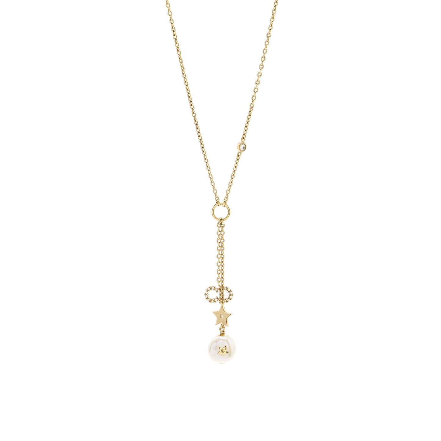 Luxury Dior CD Star and Pearl Drop Necklace Crystal Gold Tone