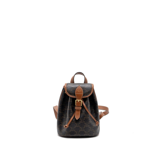 Celine Mini Backpack Folco Triomphe Canvas Calfskin Tan GHW