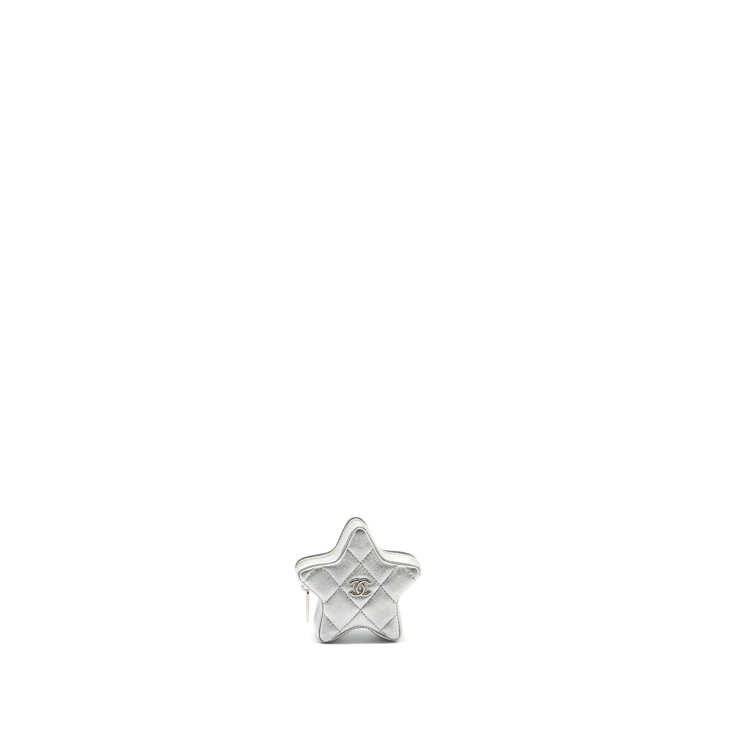 Chanel Star Coin Purse/Charm Quilted Leather Metallic Silver SHW (Microchip)