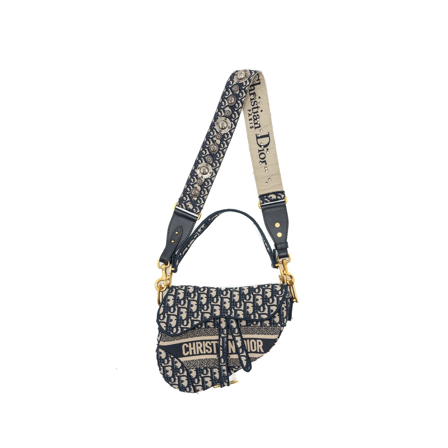 Luxury Dior Saddle Bag Blue Oblique Embroidery GHW