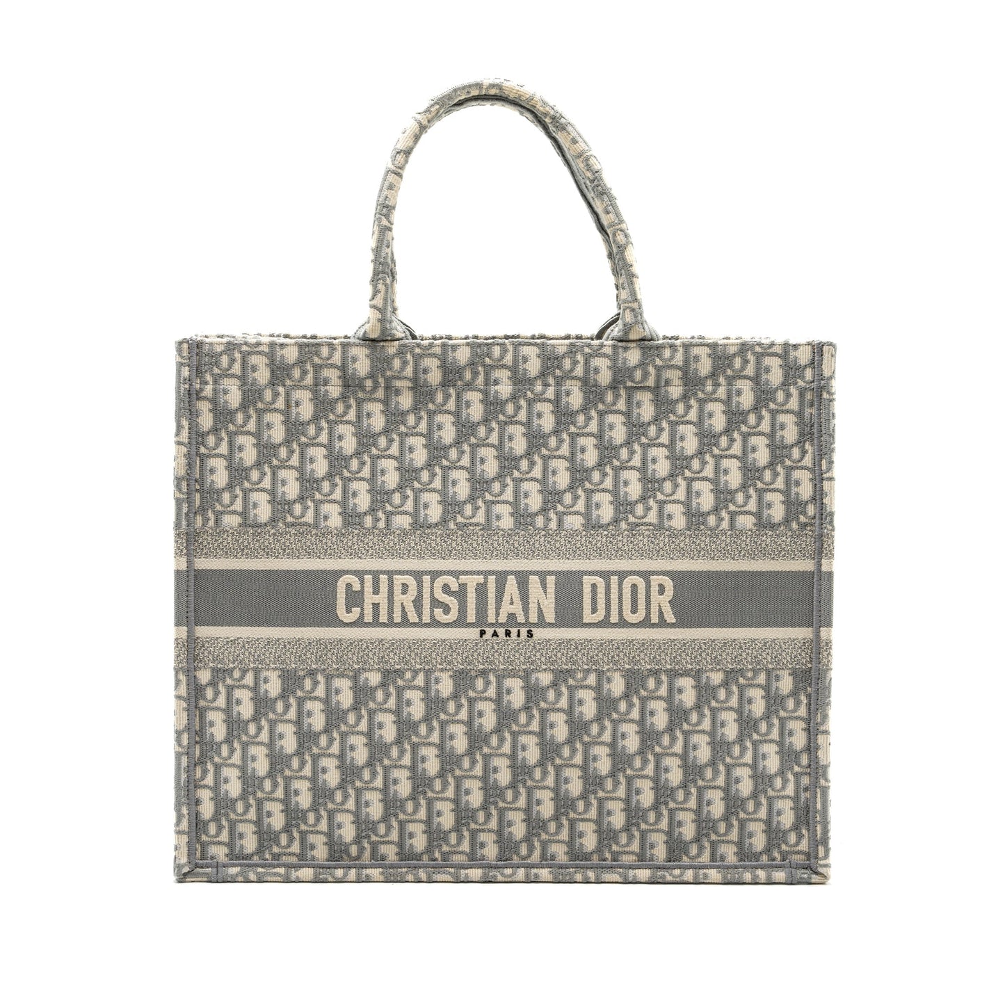 Luxury Dior Large Book Tote Luxury Dior Oblique Embroidery Ecru/Grey