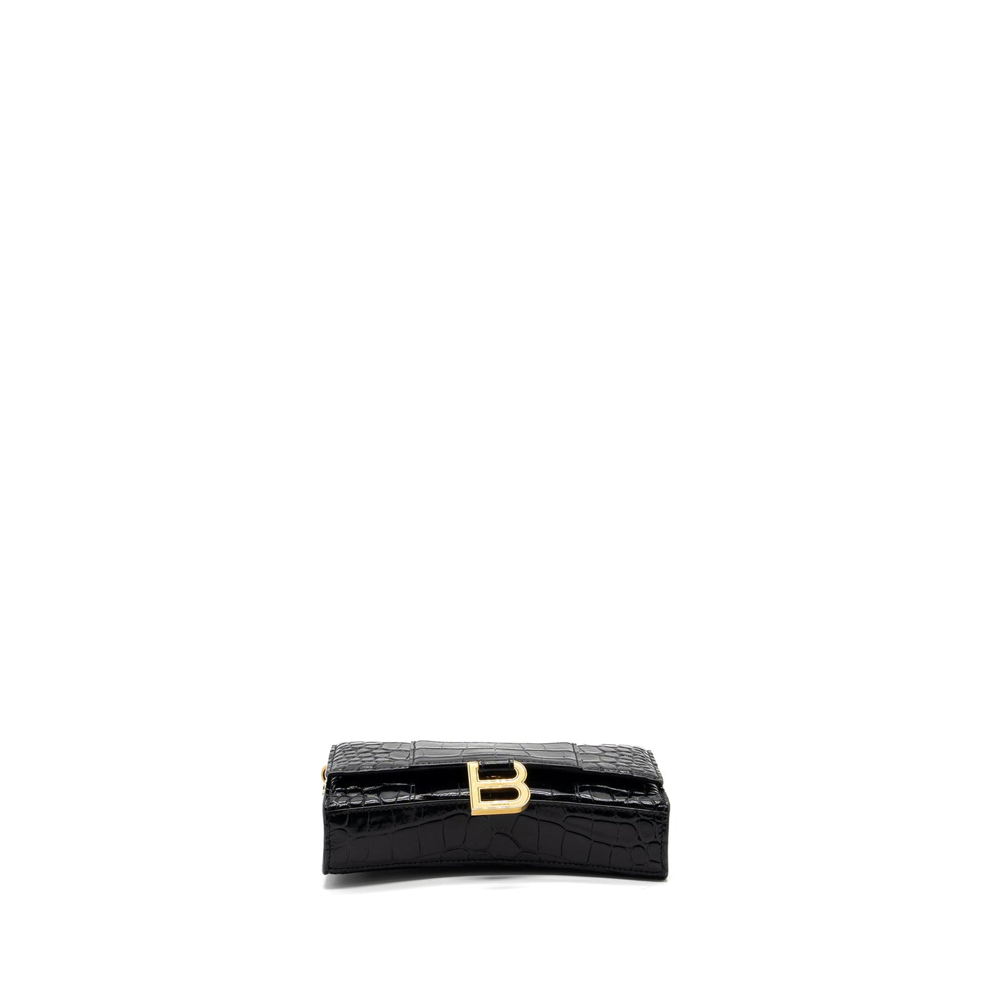 Balenciaga Hourglass Wallet On Chain Croc Embossed Calfskin Black GHW