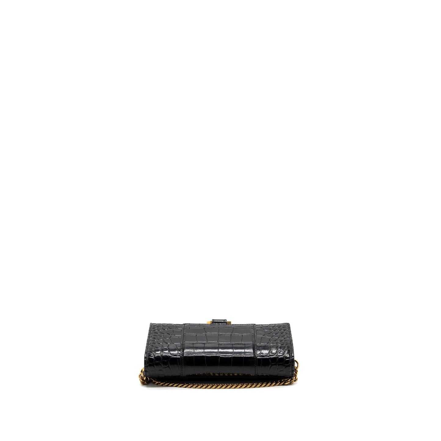 Balenciaga Hourglass Wallet On Chain Croc Embossed Calfskin Black GHW