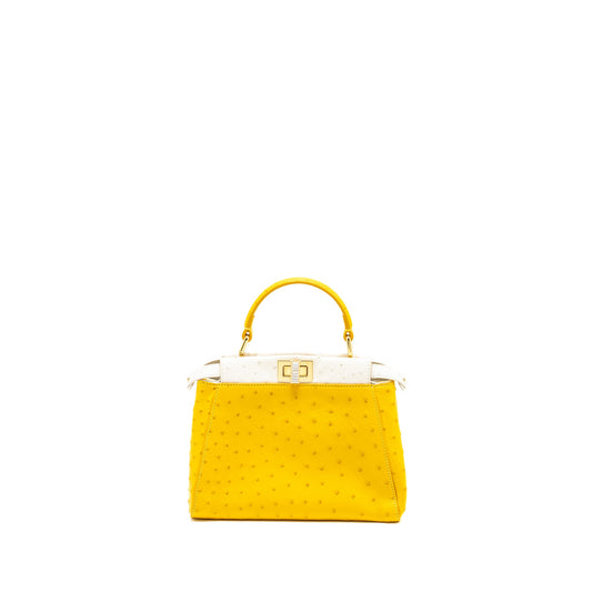 Fendi Mini Peekaboo Ostrich/Crystal Yellow/White GHW