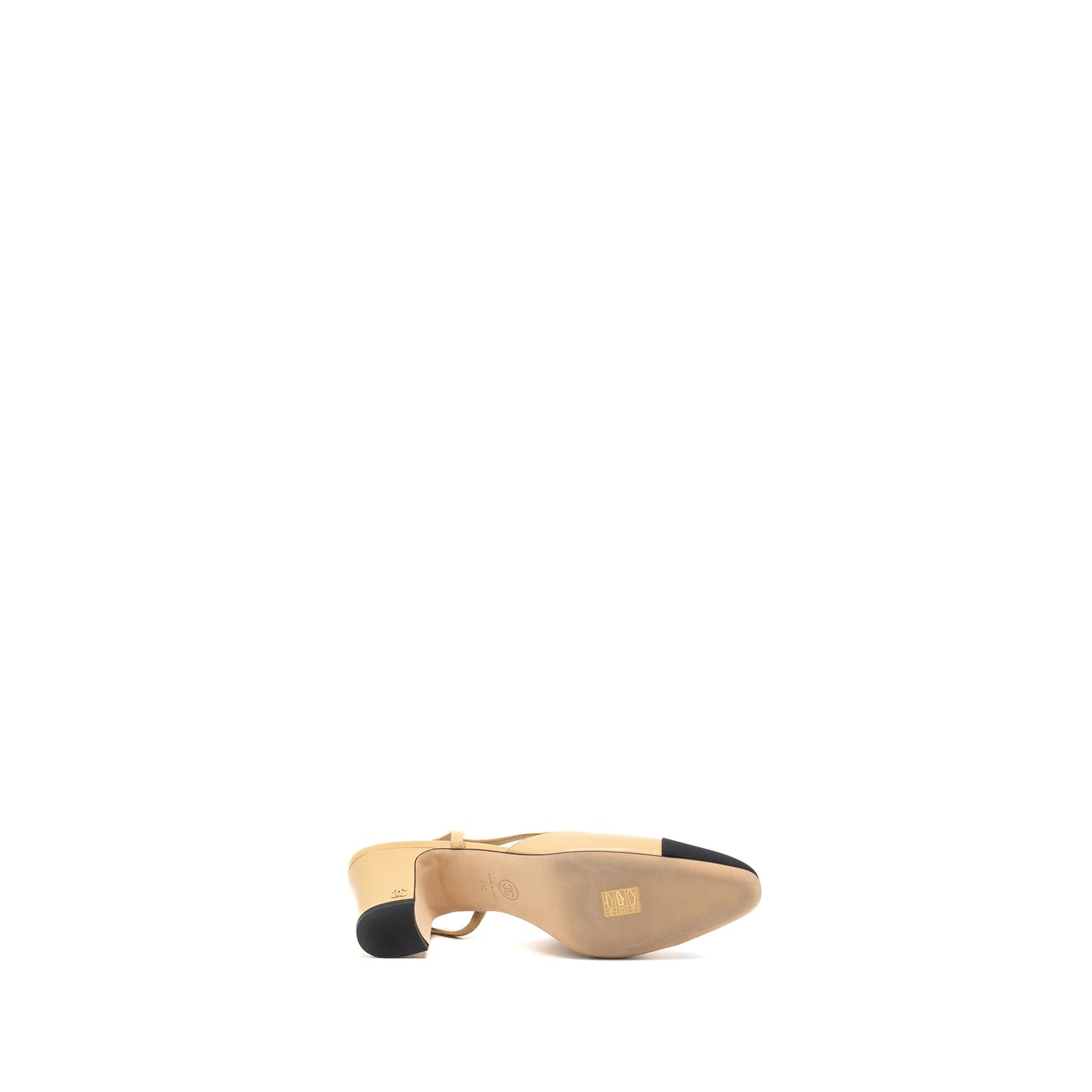Chanel Size 41 Slingback Pumps Calfskin Beige/Black