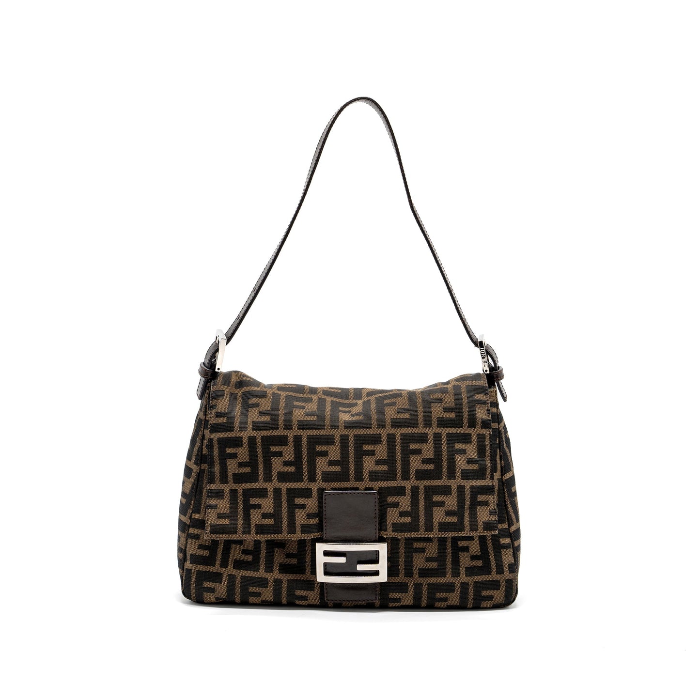 Fendi Vintage Shoulder Bag FF Jacquard Canvas Brown SHW