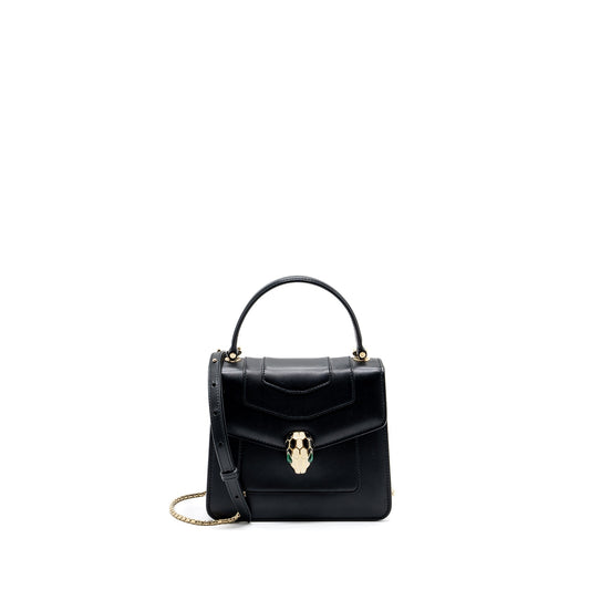 Bvlgari Serpenti Forever Top Handle Crossbody Bag leather Black LGHW