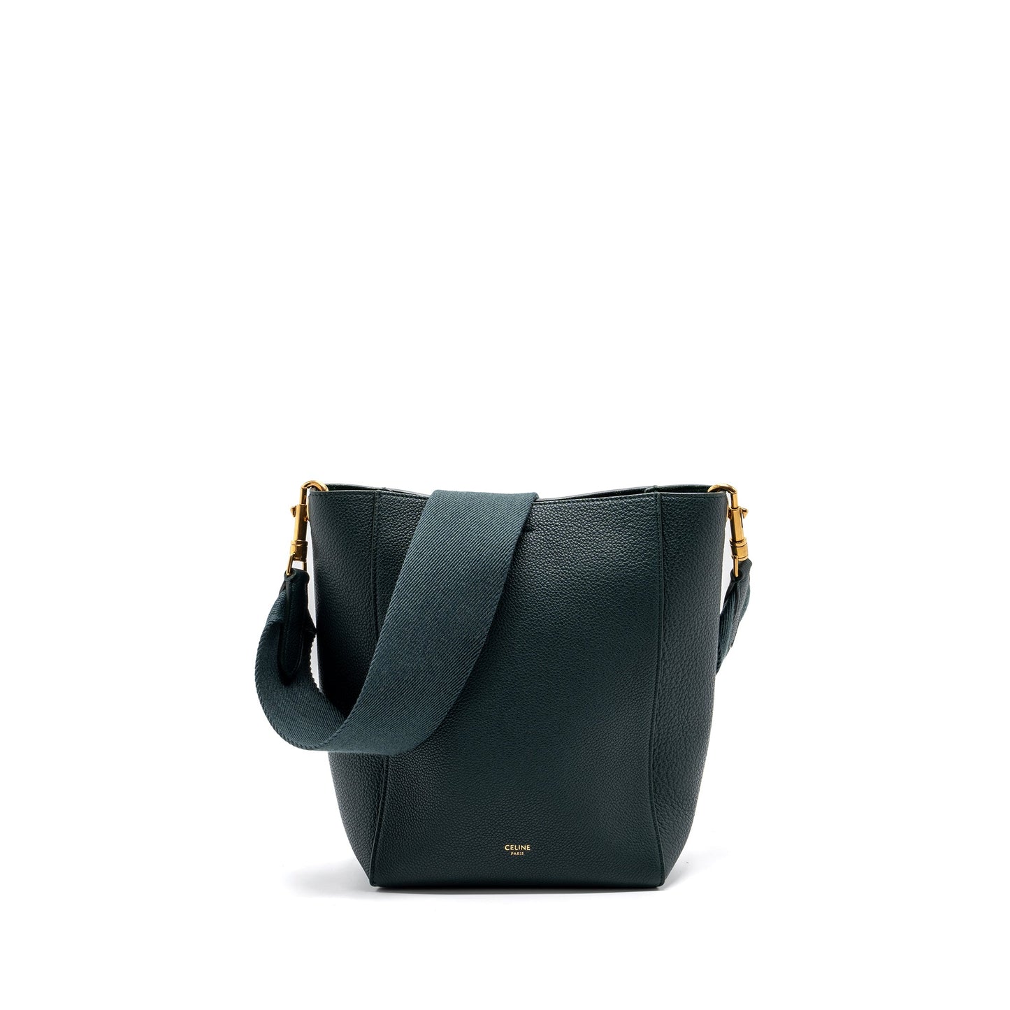 CELINE SMALL SANGLE BUCKET BAG CALFSKIN DARK GREEN GHW