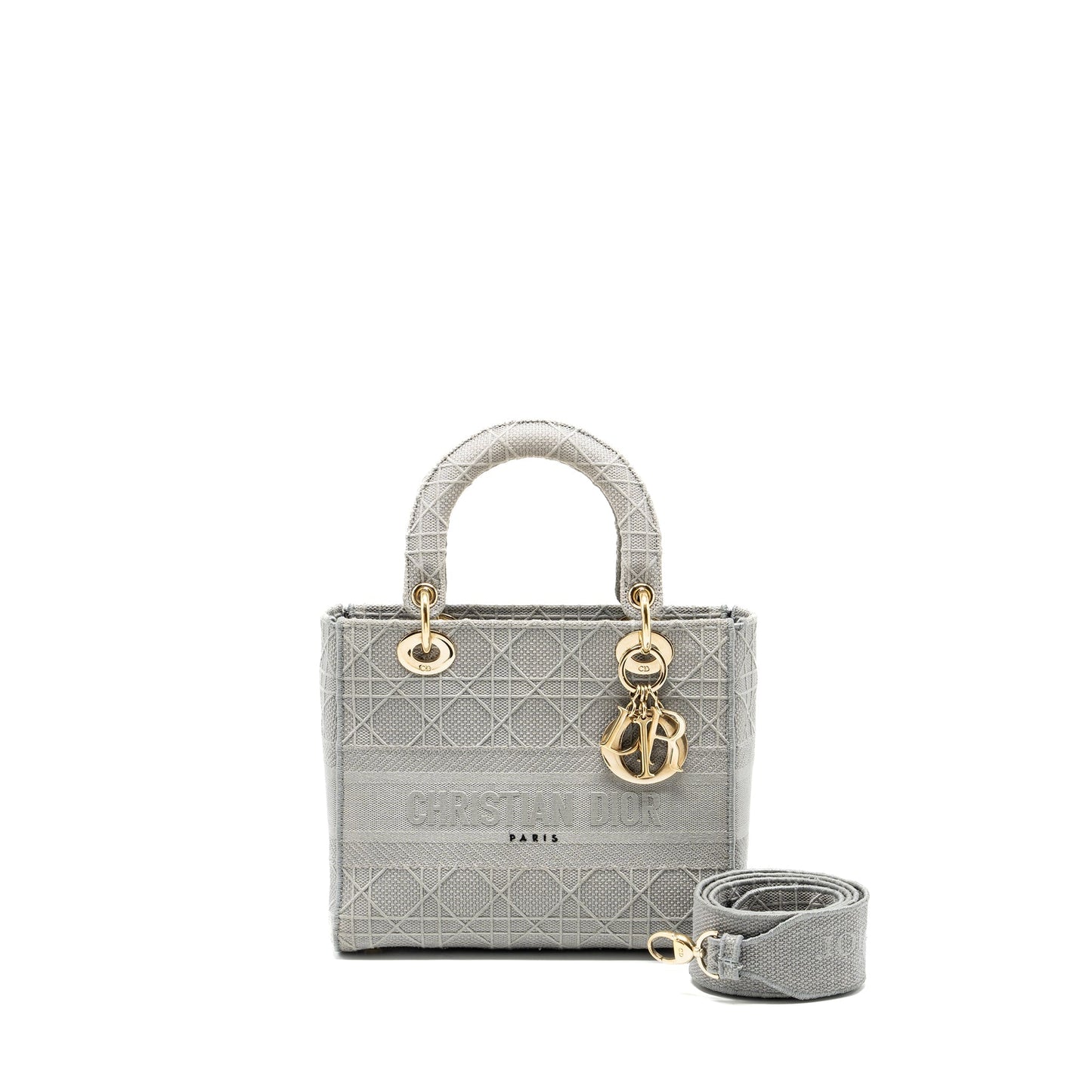 Luxury Dior Medium Lady D-Lite Bag Cannage Embroidery Grey LGHW