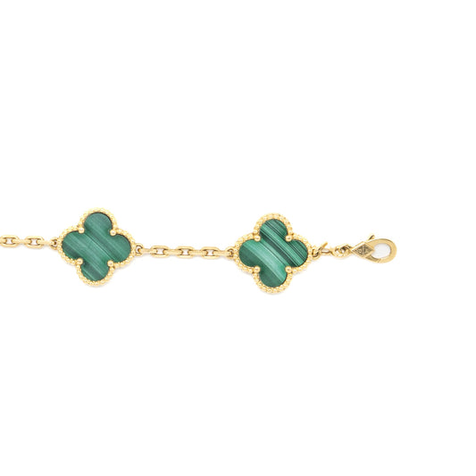 Van Cleef&Arpels Vintage Alhambra Bracelet, 5 Motifs 18K Yellow Gold Malachite
