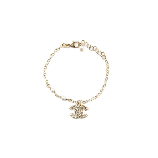 Chanel CC Logo Dropped/Pearl Bracelet Light Gold Tone