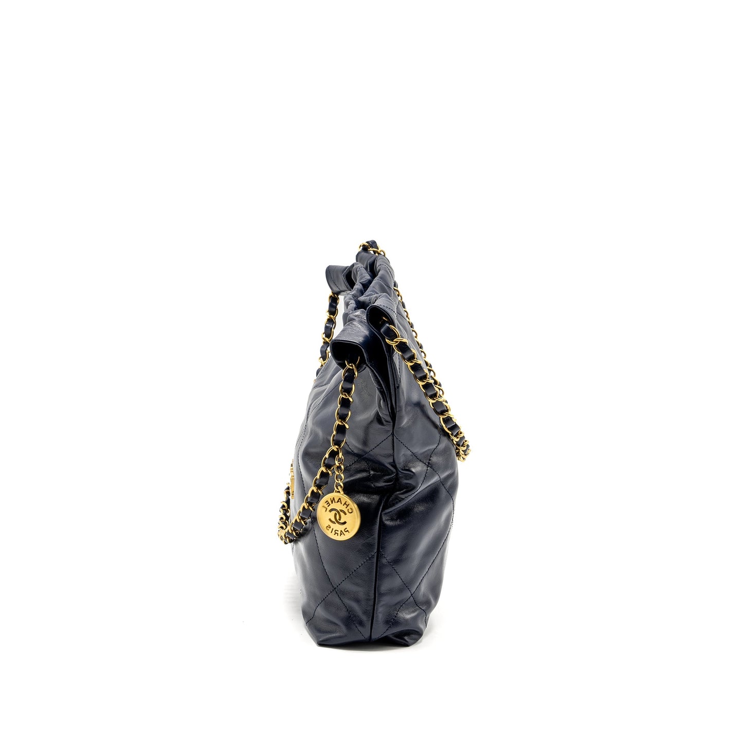 Chanel Small 22 bag calfskin dark blue GHW (microchip)