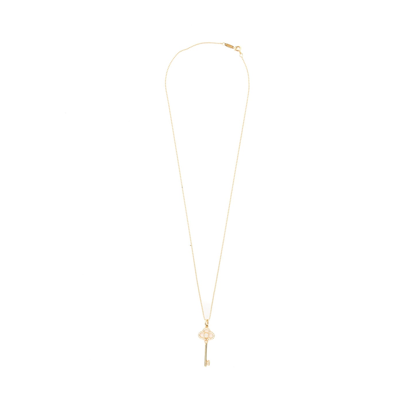Tiffany Crown Key Pendant with 20 Inch Chain Rose Gold Diamonds