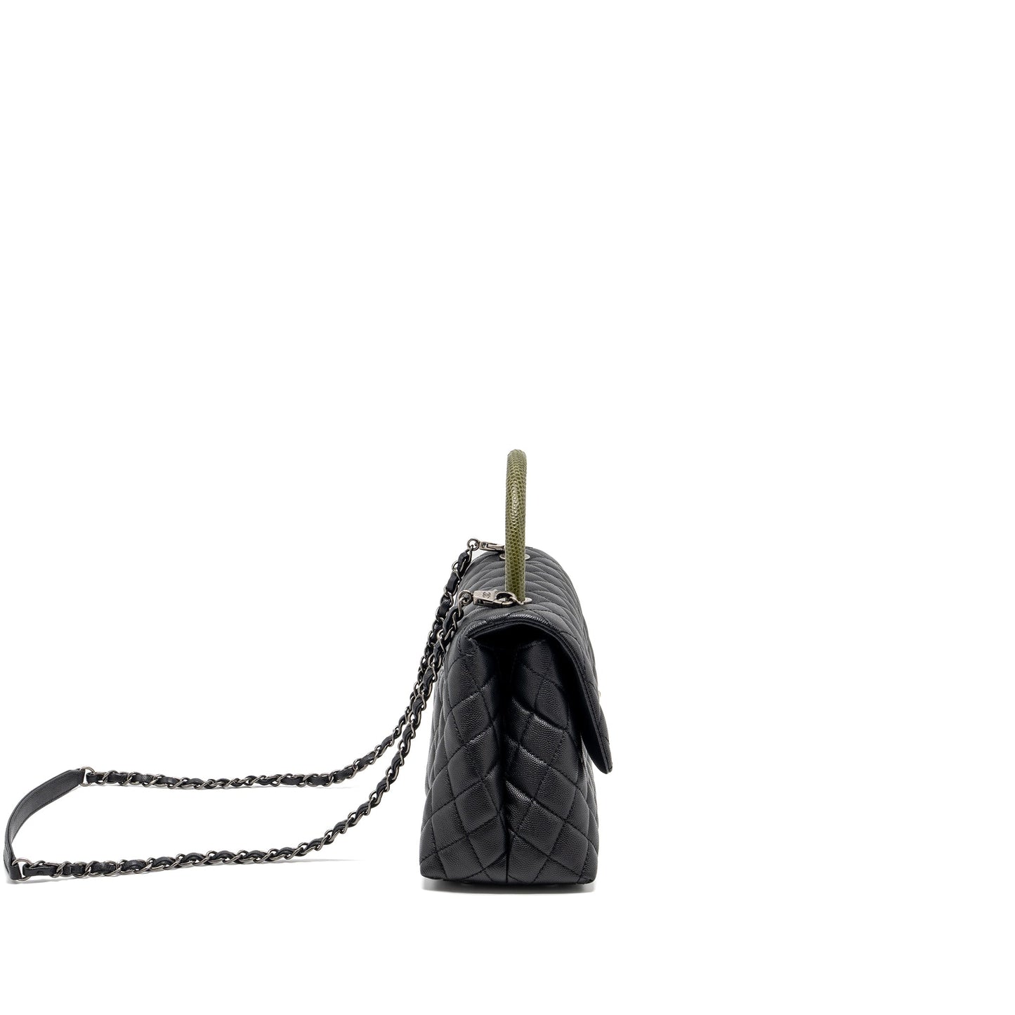 Chanel Medium Coco Handle Caviar / Lizard Handle Black Ruthenium Hardware