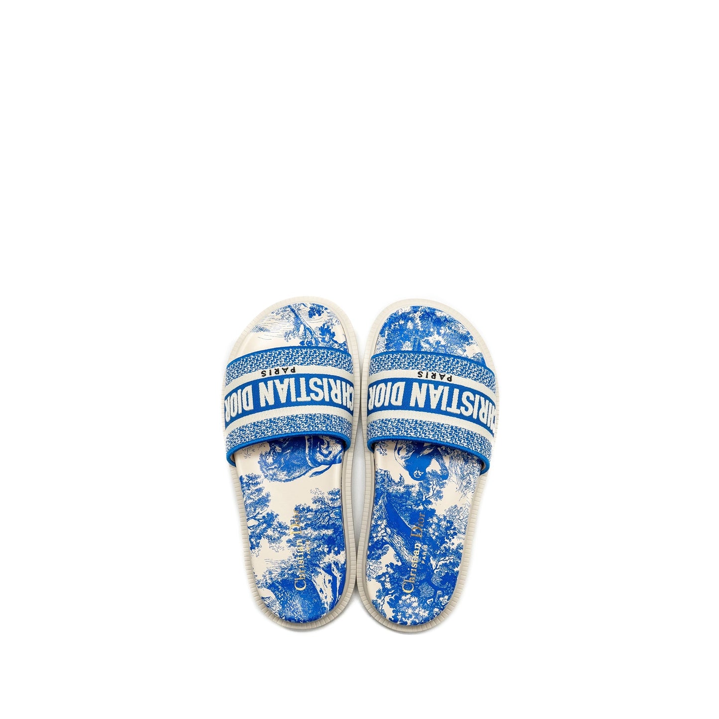 Luxury Dior size 37.5 Sandals Embroidered Cotton/ Rubber Blue