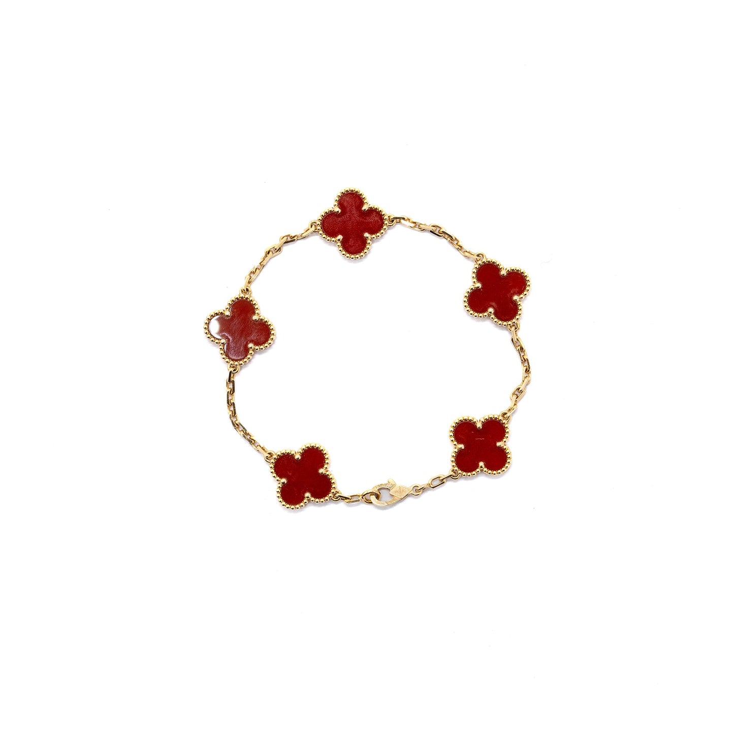 Van cleef and Arpels vintage Alhambra Bracelet 5 motifs 18K yellow gold, Carnelian