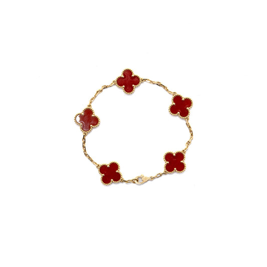 Van cleef and Arpels vintage Alhambra Bracelet 5 motifs 18K yellow gold, Carnelian