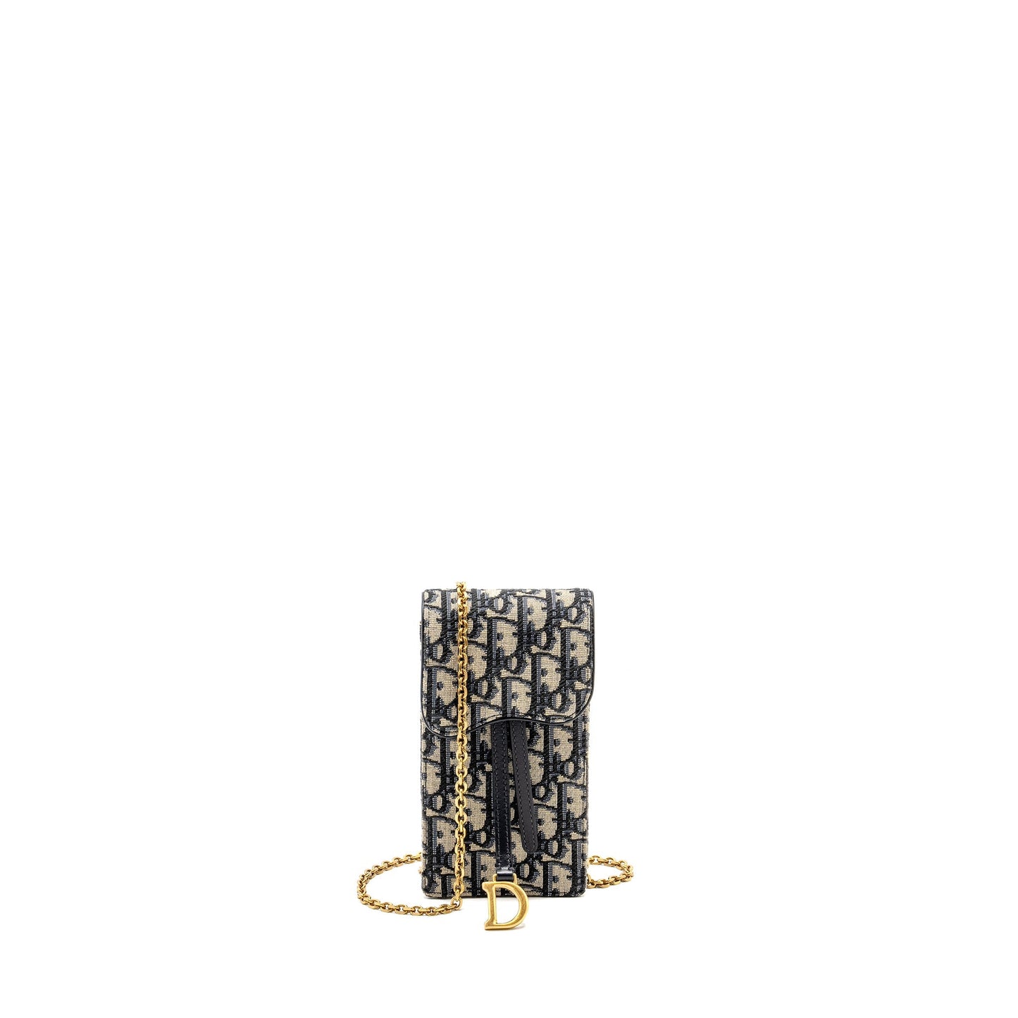Luxury Dior Saddle Phone Pouch Blue Oblique Jacquard GHW