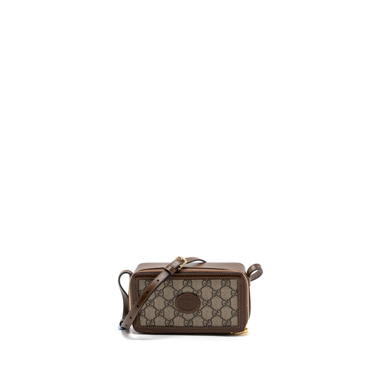 GUCCI MINI CROSSBODY BOX BAG INTERLOCKING GG Supreme CANVAS / LEATHER GHW