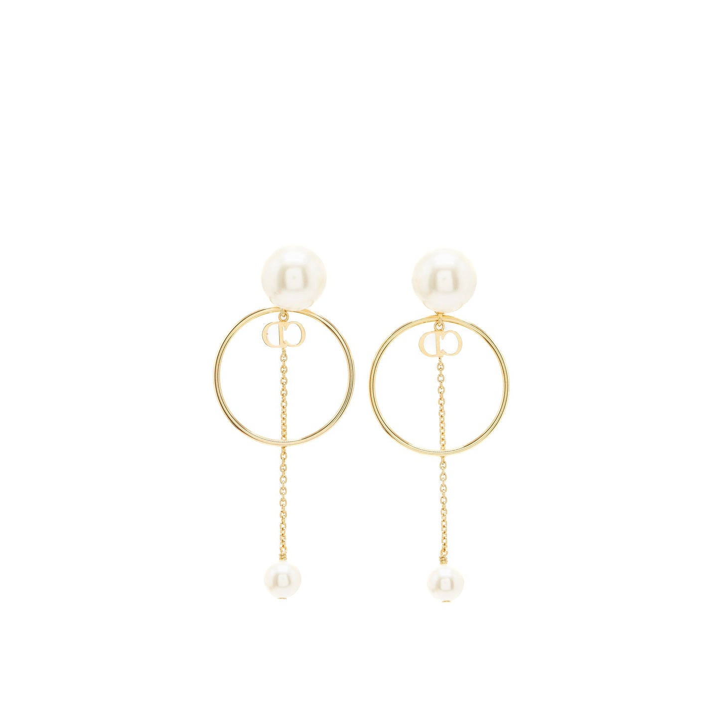 Luxury Dior CD Logo Round Drop Earrings Pearl Gold Tone
