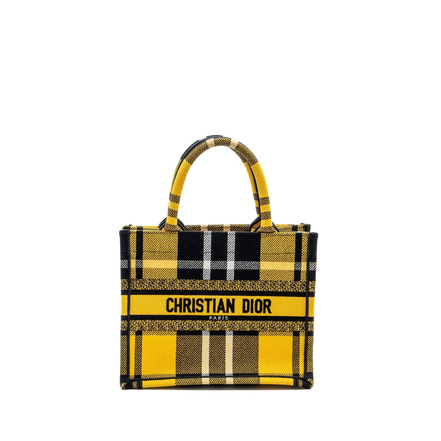 Luxury Dior small book tote canvas yellow / black