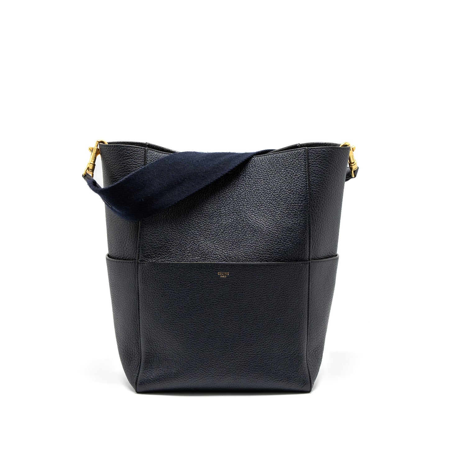 Celine Sangle Bucket Bag Calfskin Navy GHW