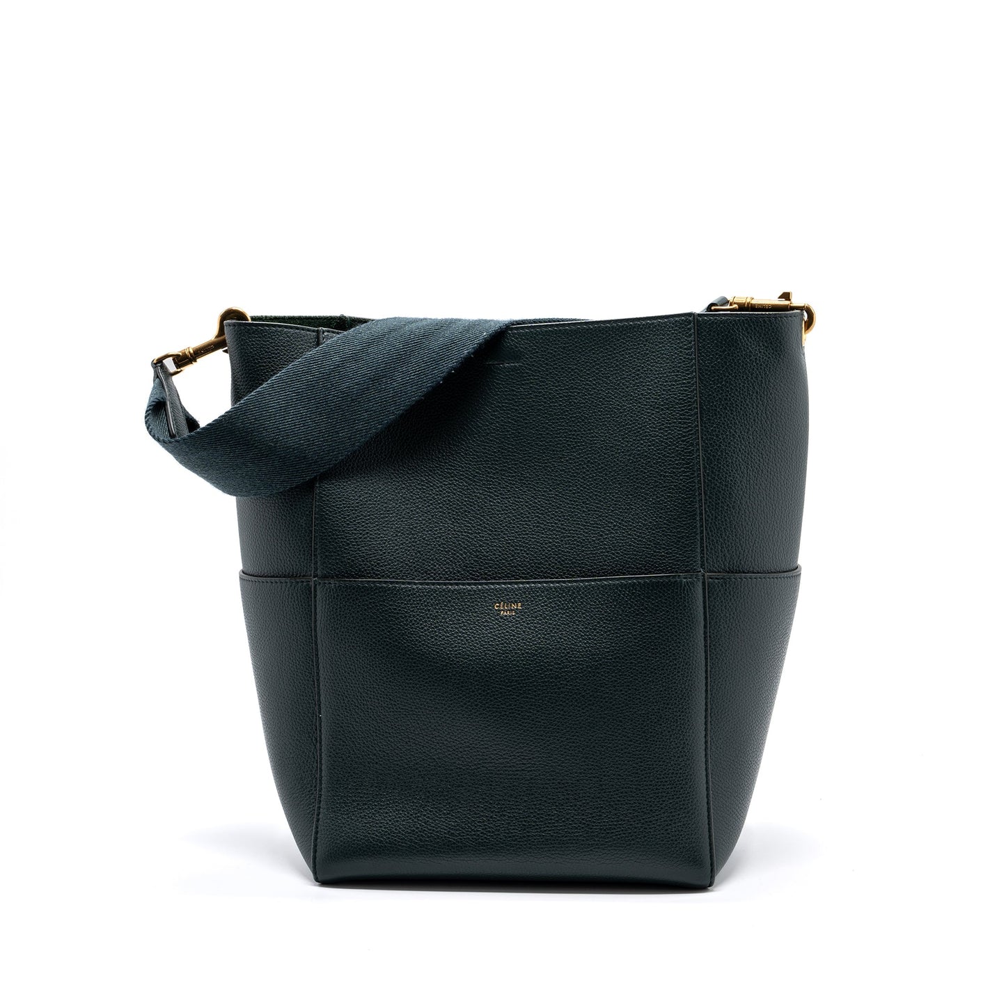 Celine Sangle bucket bag calfskin dark green GHW