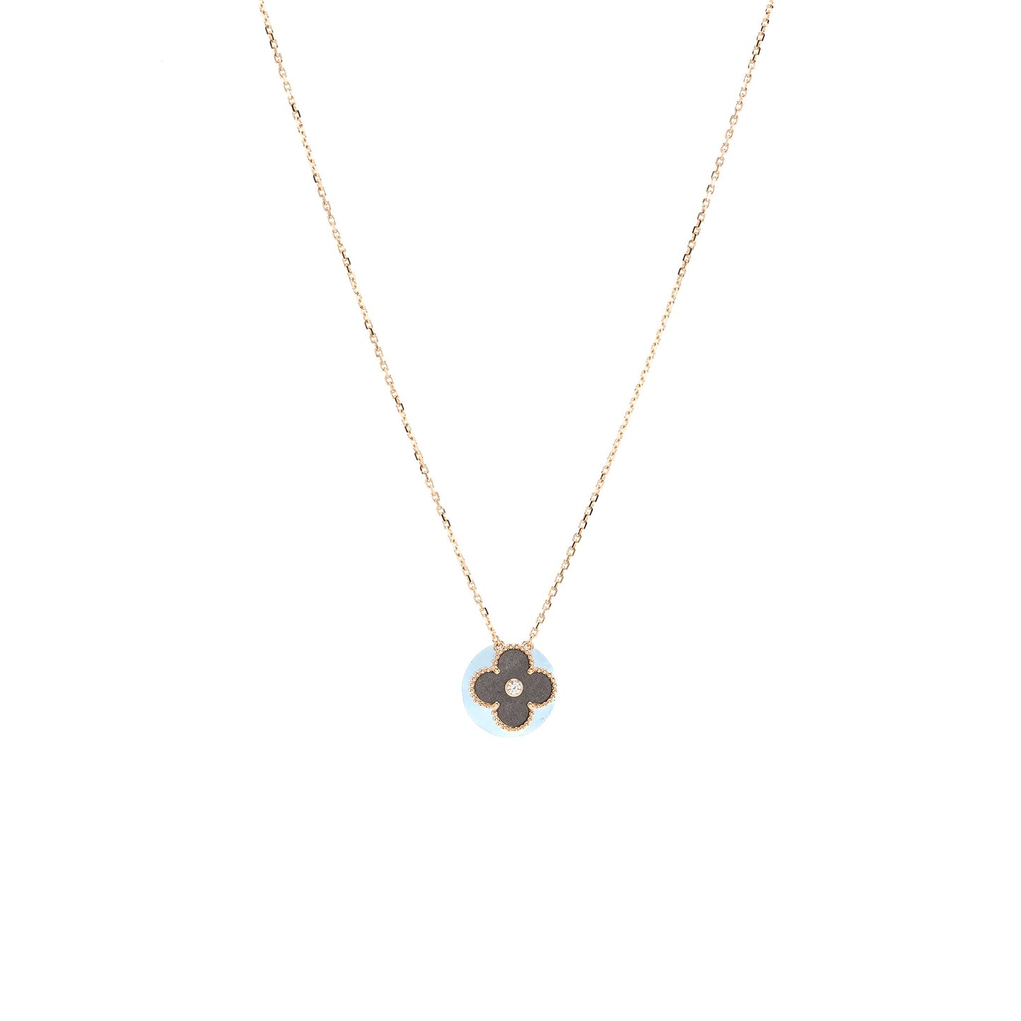 Van Cleef & Arpels 2023 Alhambra Holiday Limited Pendant Silver Obsidian Rose Gold Diamond
