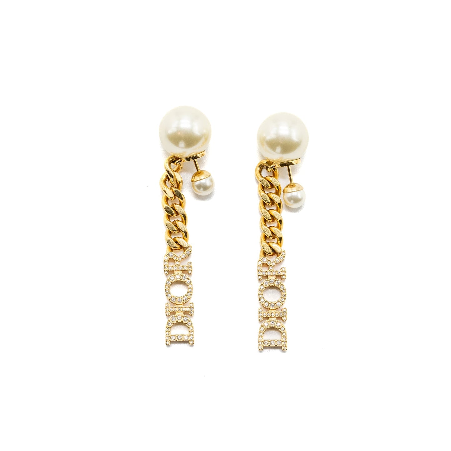 Luxury Dior Letter Dropped Earrings Crystal/Pearl Gold Tone