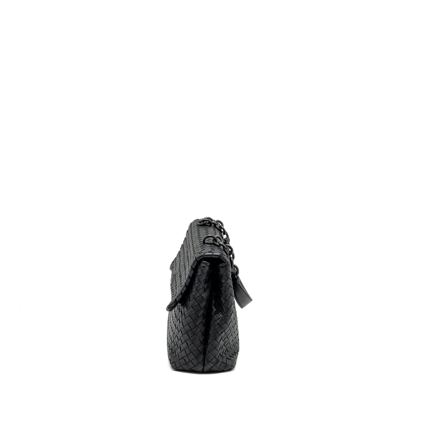 Bottega Veneta Single Chain Flap Bag Leather Black with Black Hardware