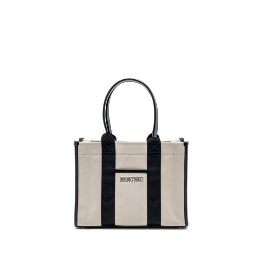 BALENCIAGA Small Tote Bag Canvas/ Leather Black/White GHW