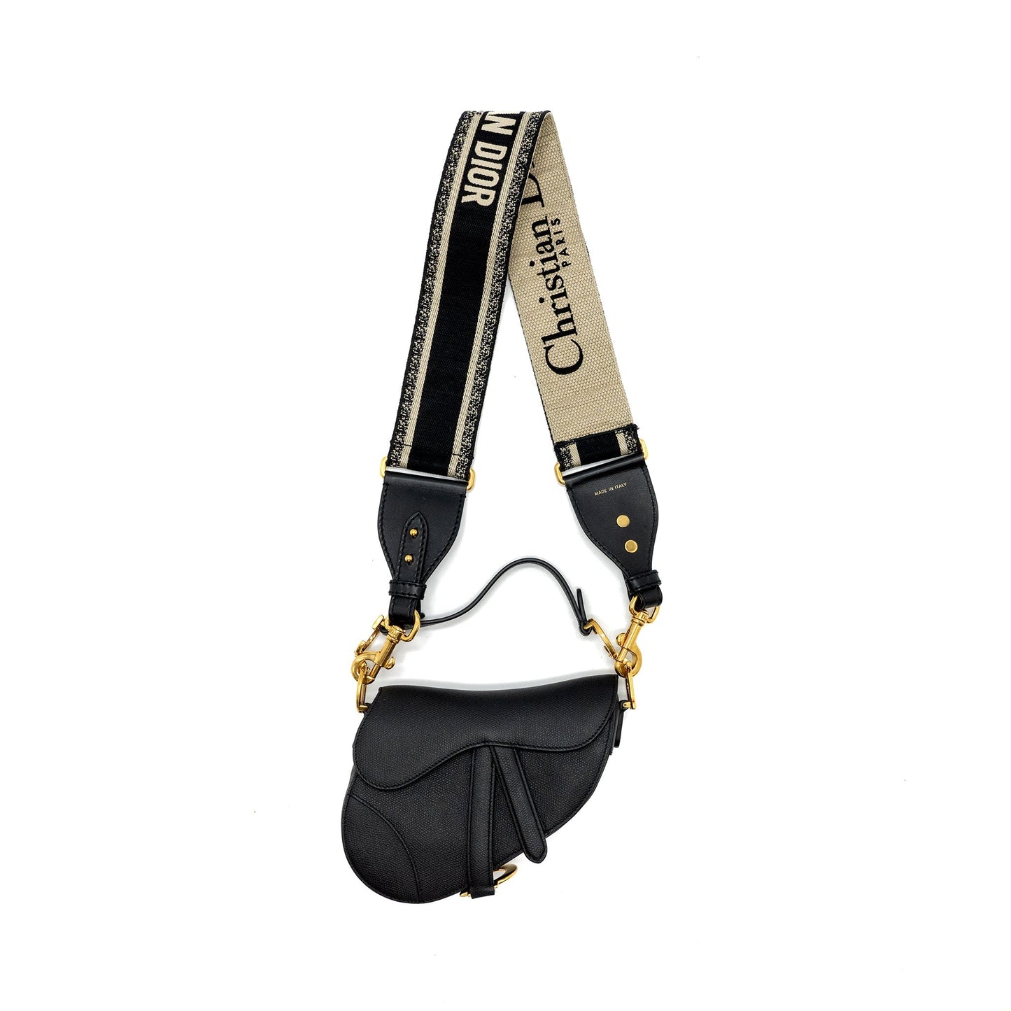 Luxury Dior Mini Saddle Bag Calfskin Black GHW  With An Extra Luxury Dior Strap