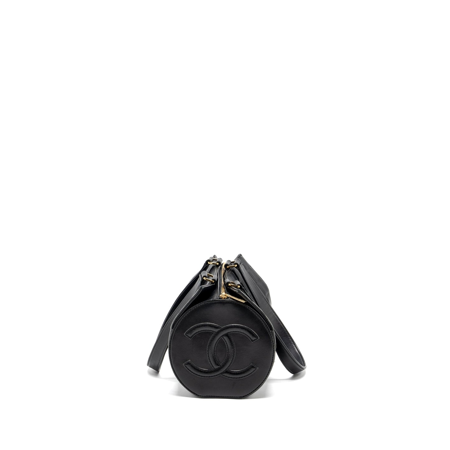 Chanel Vintage Chocolate Bar Barrel Handbag Lambskin Black GHW