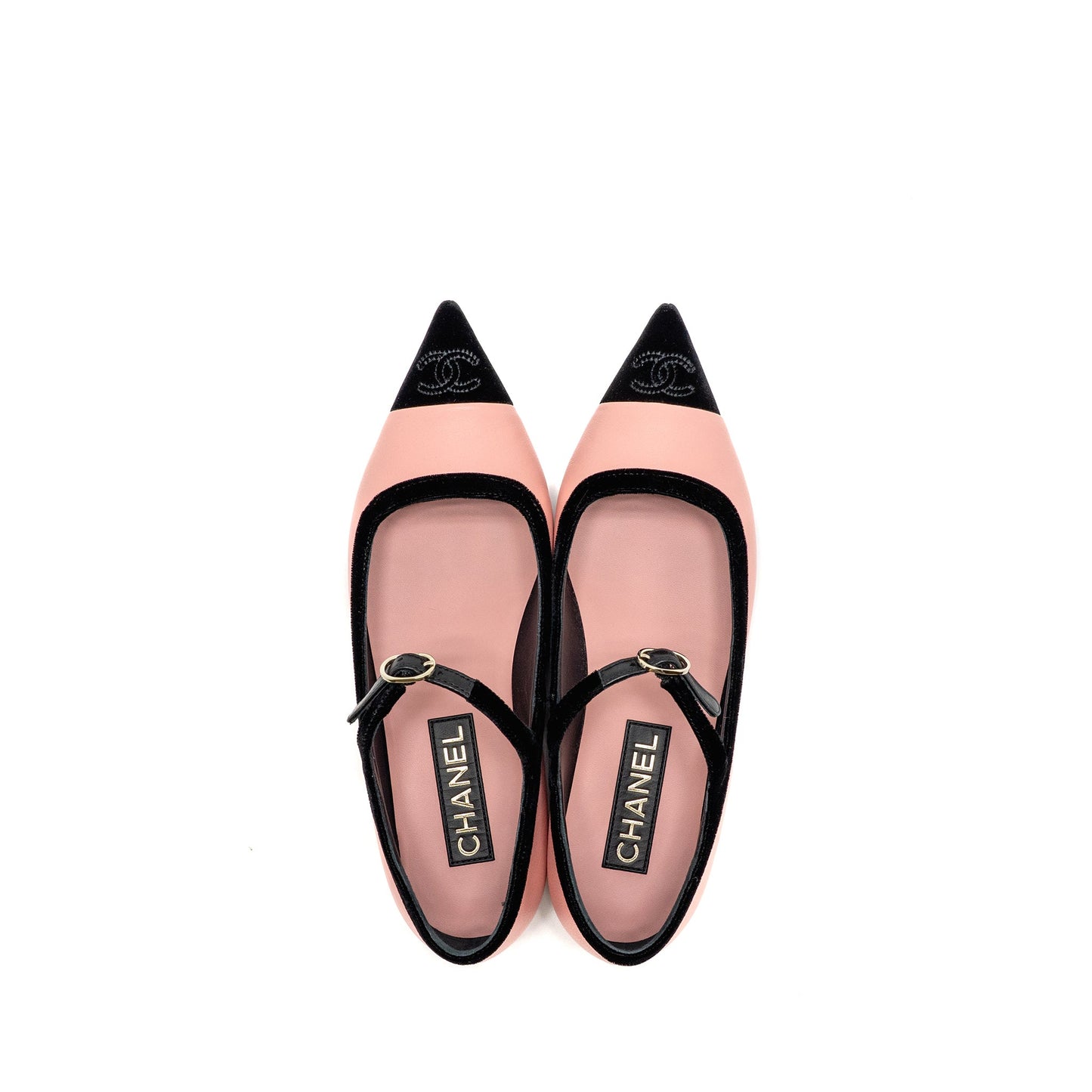 Chanel Size 38.5 Mary Janes lambskin/velvet Pink/Black LGHW