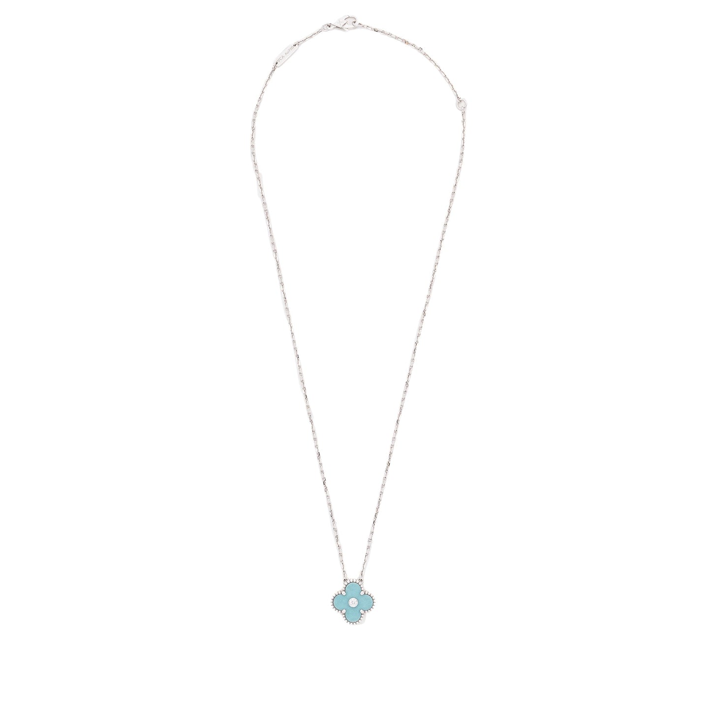 Van cleef and arpels 2022 holiday Limited vintage Alhambra pendant porcelain / white gold / diamond