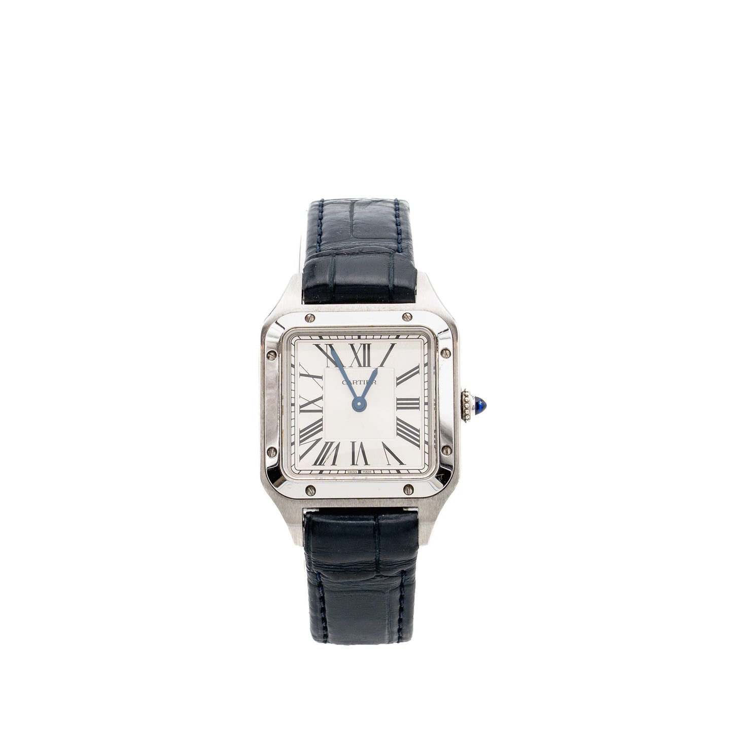 Cartier Santos-Dumont Watch Small Model, Blue Alligator Bracelet with Ardillon Buckle Stainless Steel Ref: CRWSSA0023