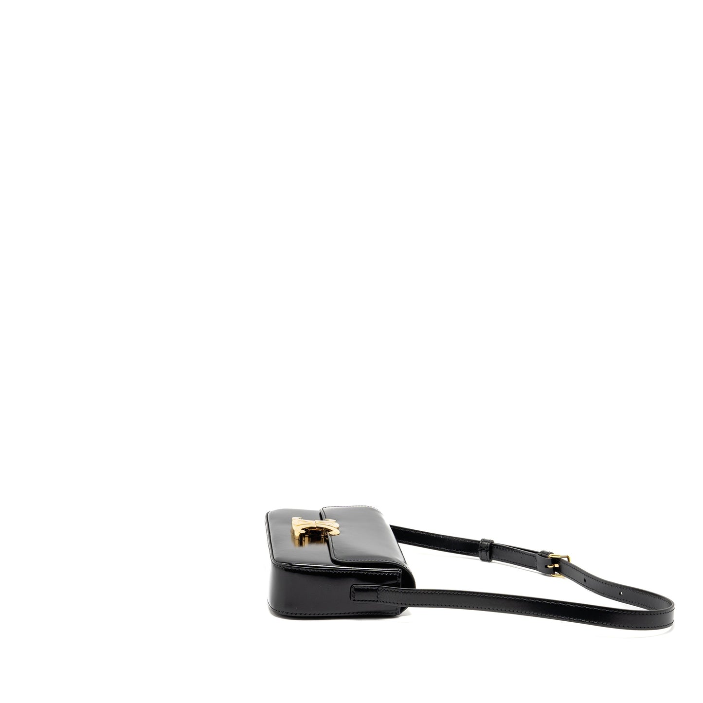 CELINE Triomphe Shoulder Bag Shiny Calfskin Black GHW