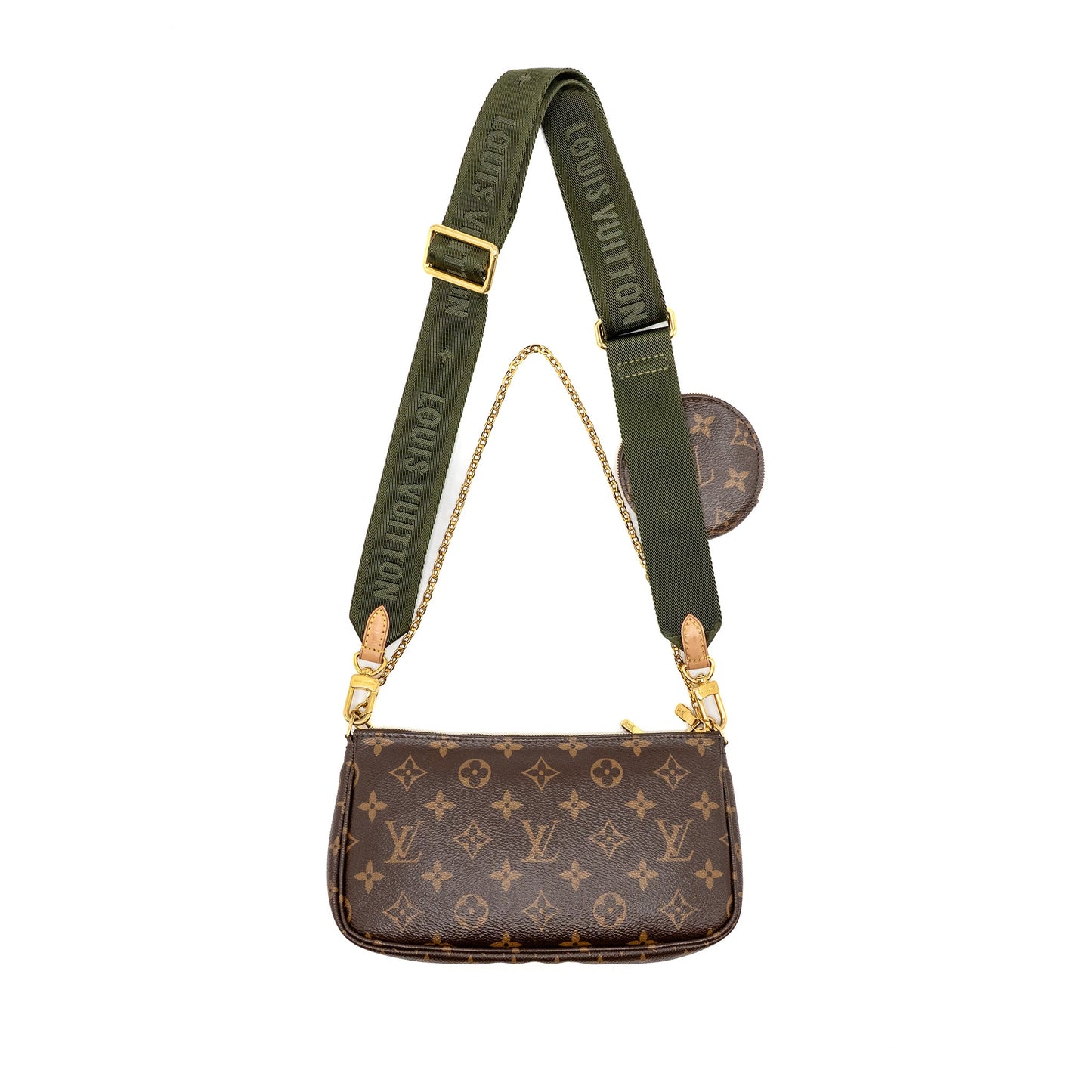 Louis Vuitton Multi Pochette accessories monogram canvas khaki strap GHW
