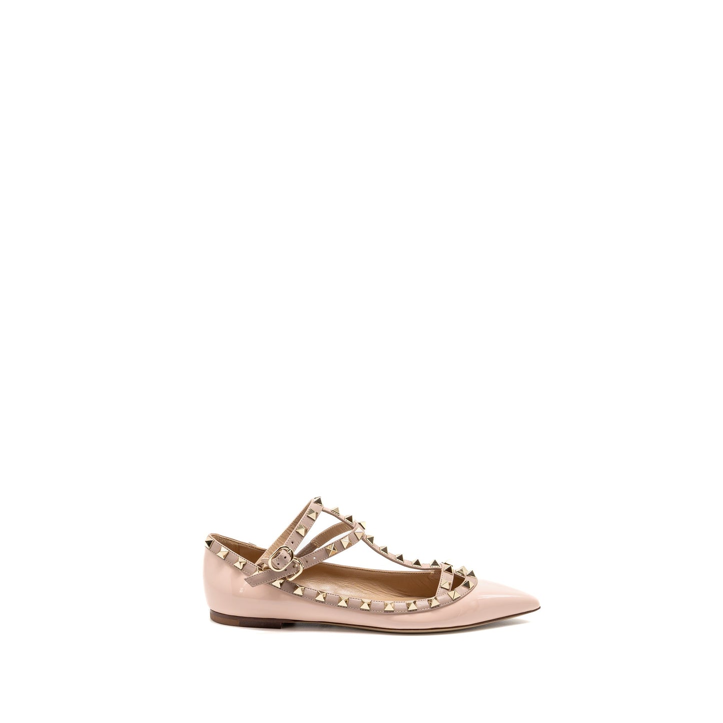 Valentino Size 38.5 Rockstud Caged Ballerina Flat Patent/Napa Leather Rose Quartz SHW