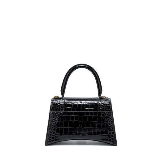 Balenciaga Hourglass Small Handbag Croc Embossed Calfskin Black GHW