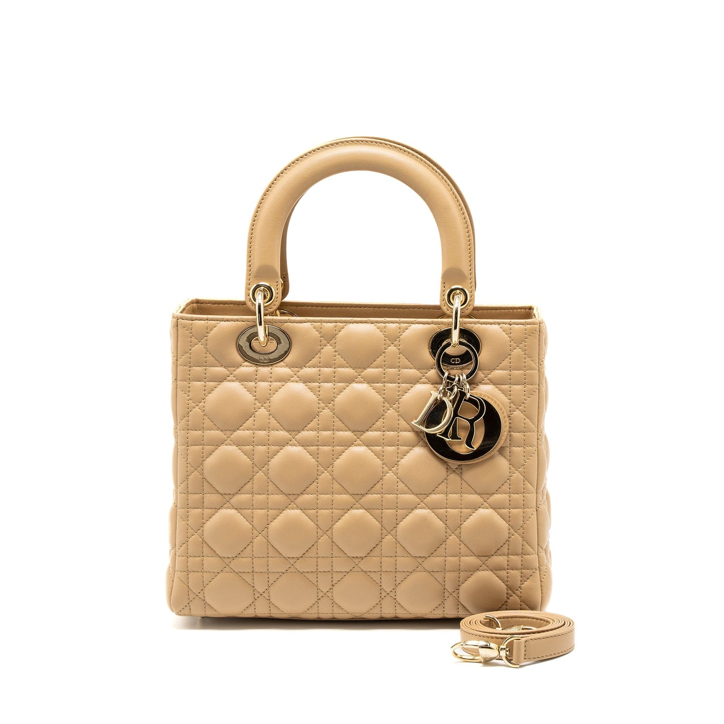 Luxury Dior Medium Lady Luxury Dior Lambskin Beige LGHW