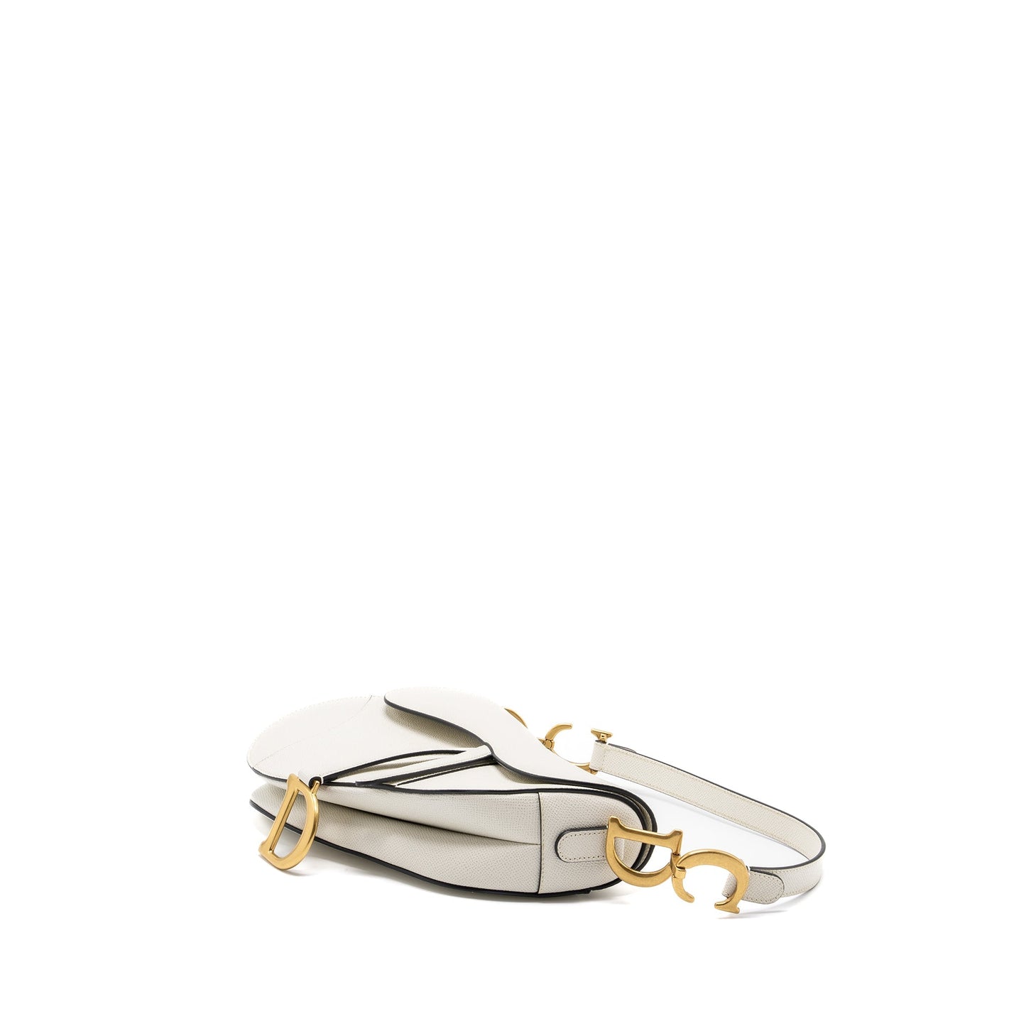 Luxury Dior medium saddle bag with strap grained calfskin white GHW