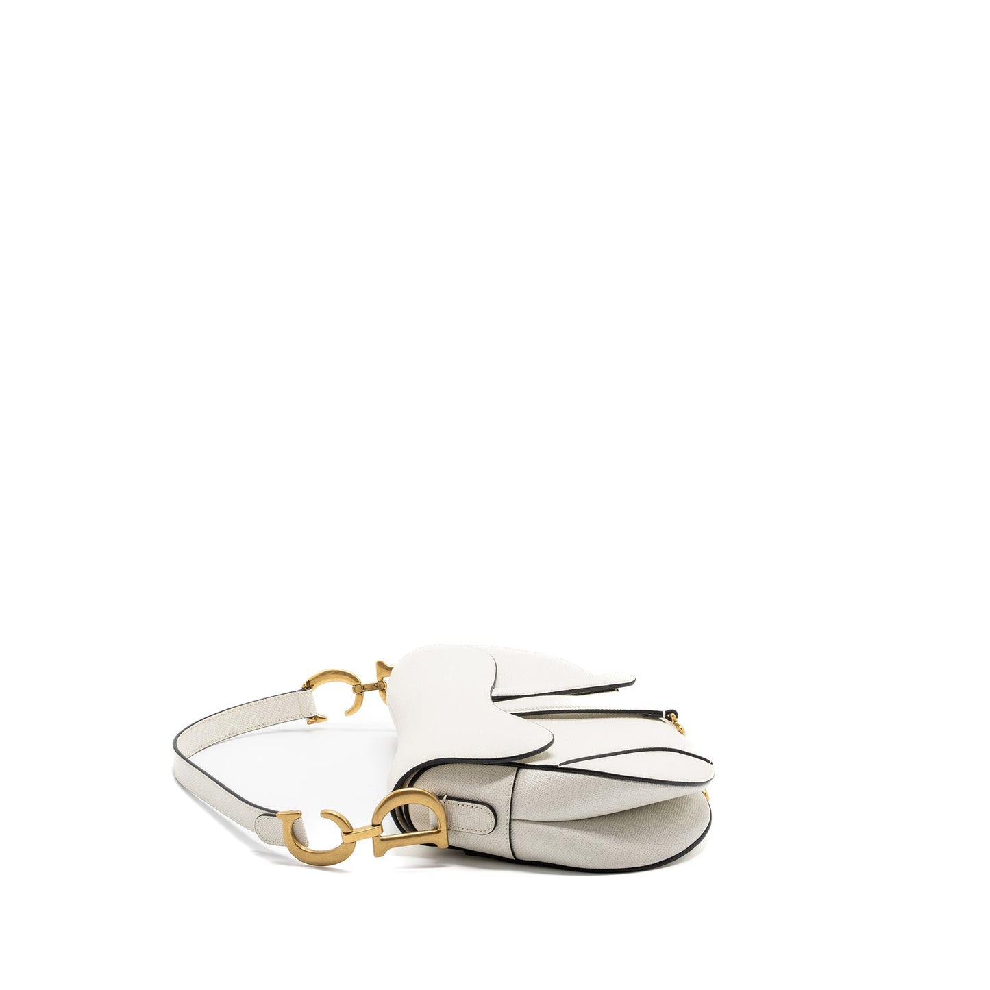 Luxury Dior medium saddle bag with strap grained calfskin white GHW